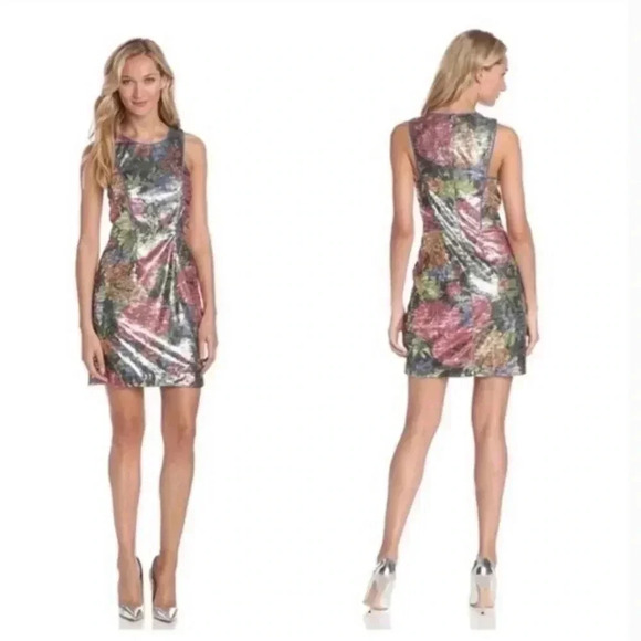 NWT Jessica Simpson Indigo Multicolored Sequin Cocktail Mini Dress, Size 4 - Picture 1 of 11